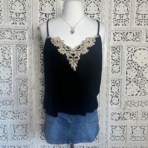 Sophia By Delicates Crushed Velvet Tank Top With Gold Trim Sz Large